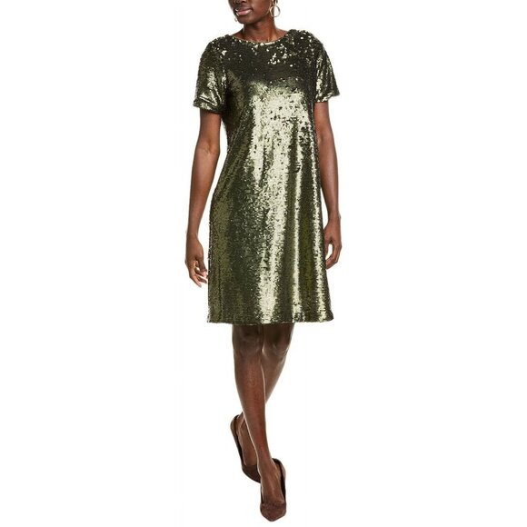 Anne Klein womens Sequin T-Shirt Dress Size 10 Green MSRP $149